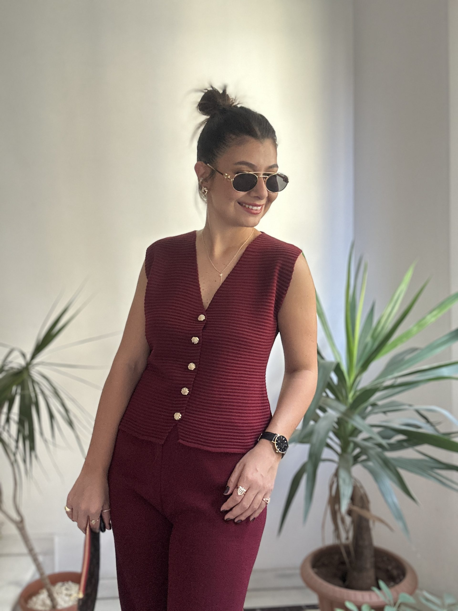 Bordo Yelekli Triko Takım - Görsel 4
