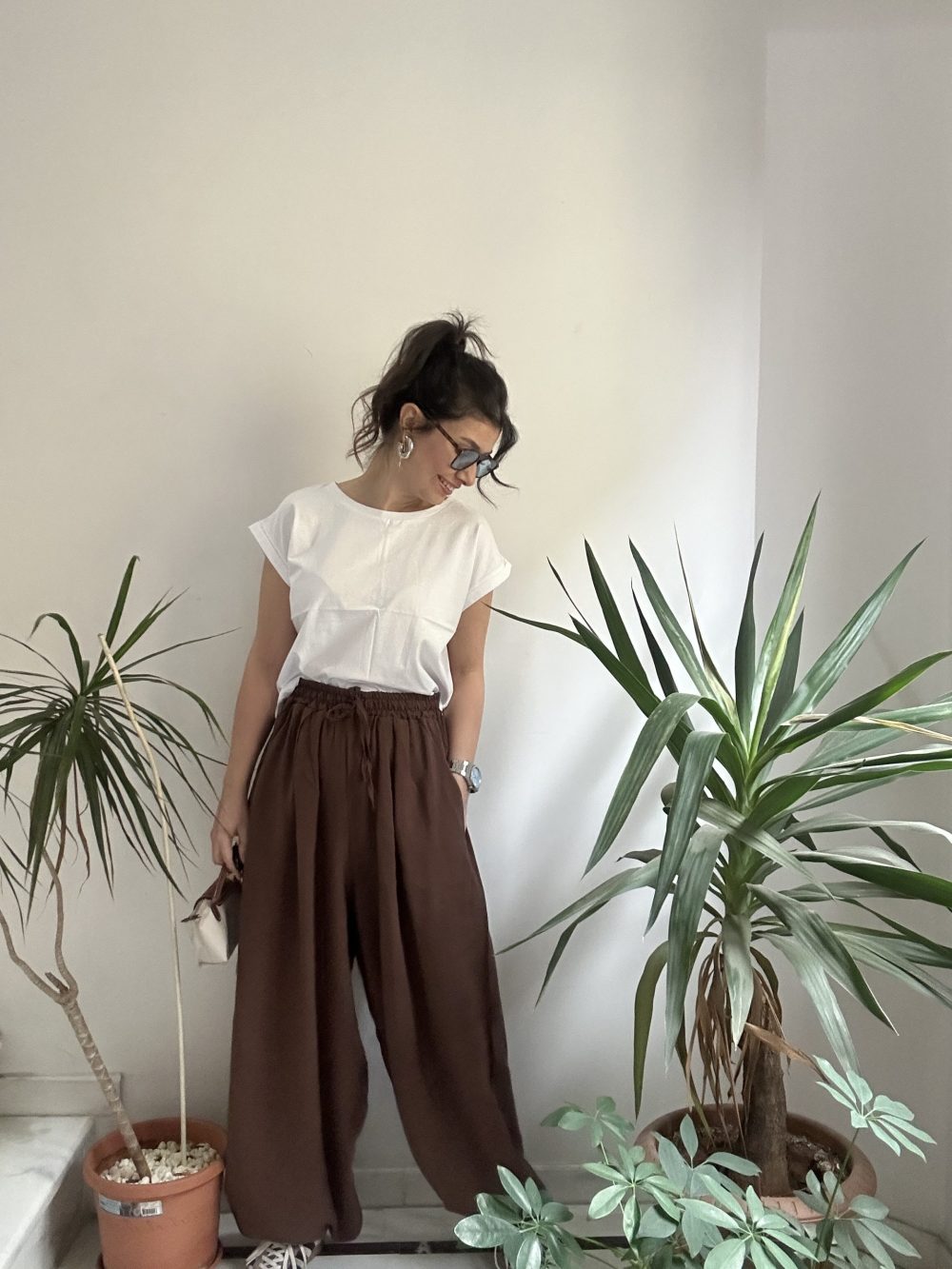 Kahve Tencel Şalvar Pantolon